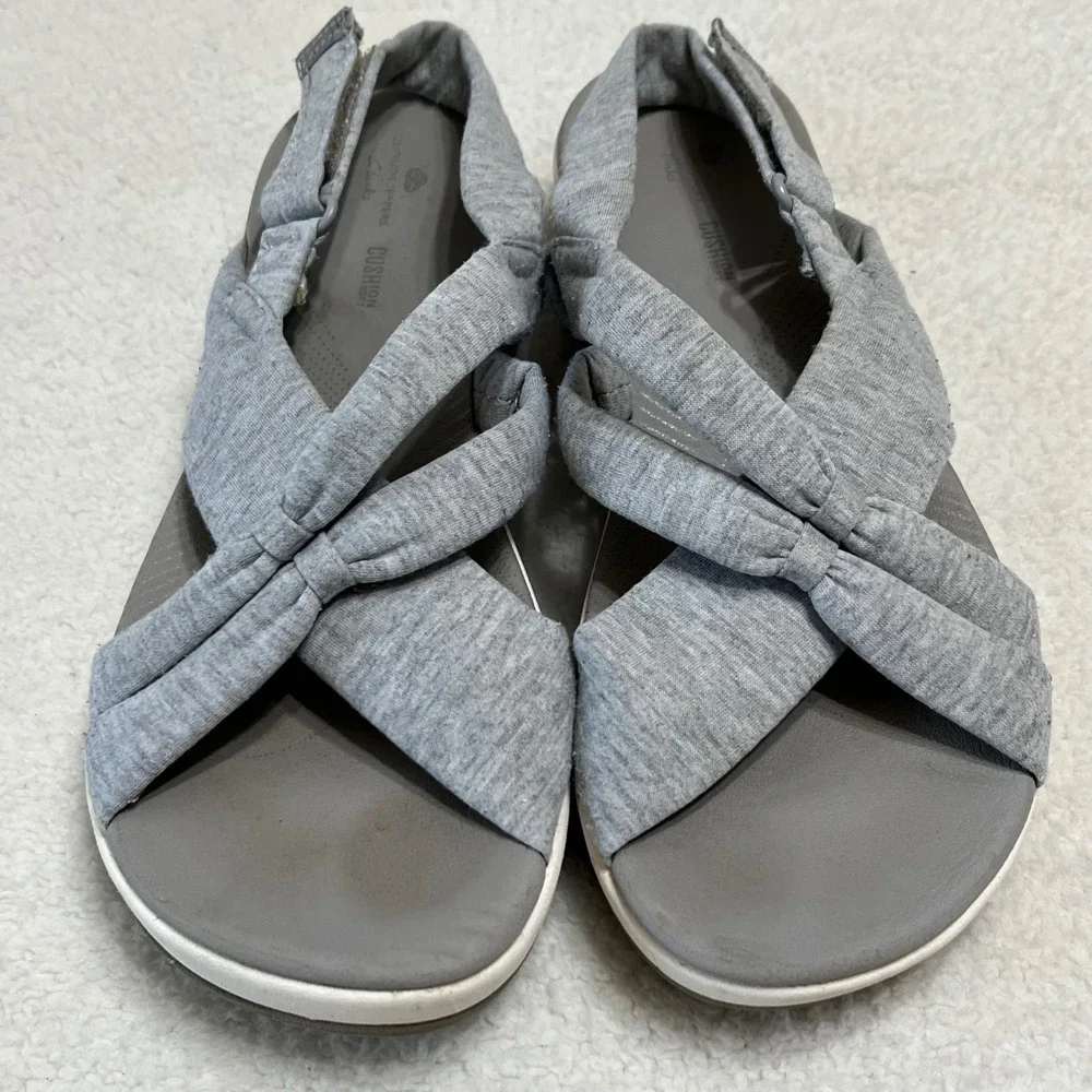 Clarks Gray Fabric Crisscross Comfort Sandals Women's‎ Size 7.5 Med EU 38